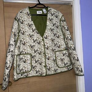 Disney Women's Green and Cream Patterned Jacket